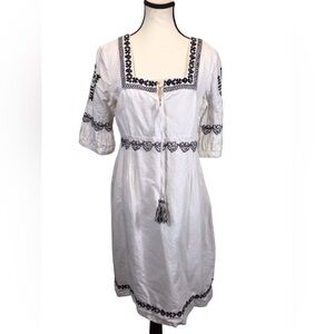Esprit Womens Linen Peasant Shift Dress Size 8 Embroidered European Summer Boho